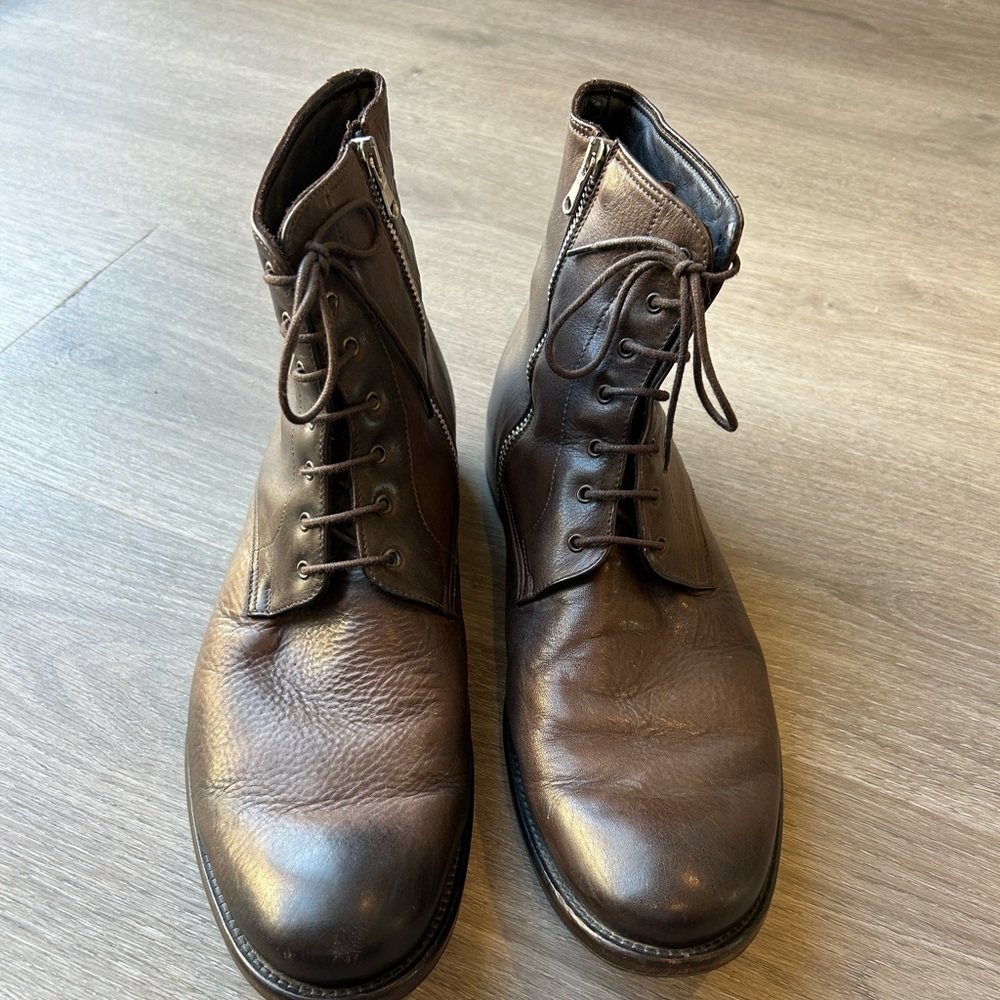 To Boot New York lace up and side zipper boots. Brown leather. Size 11 1/2.